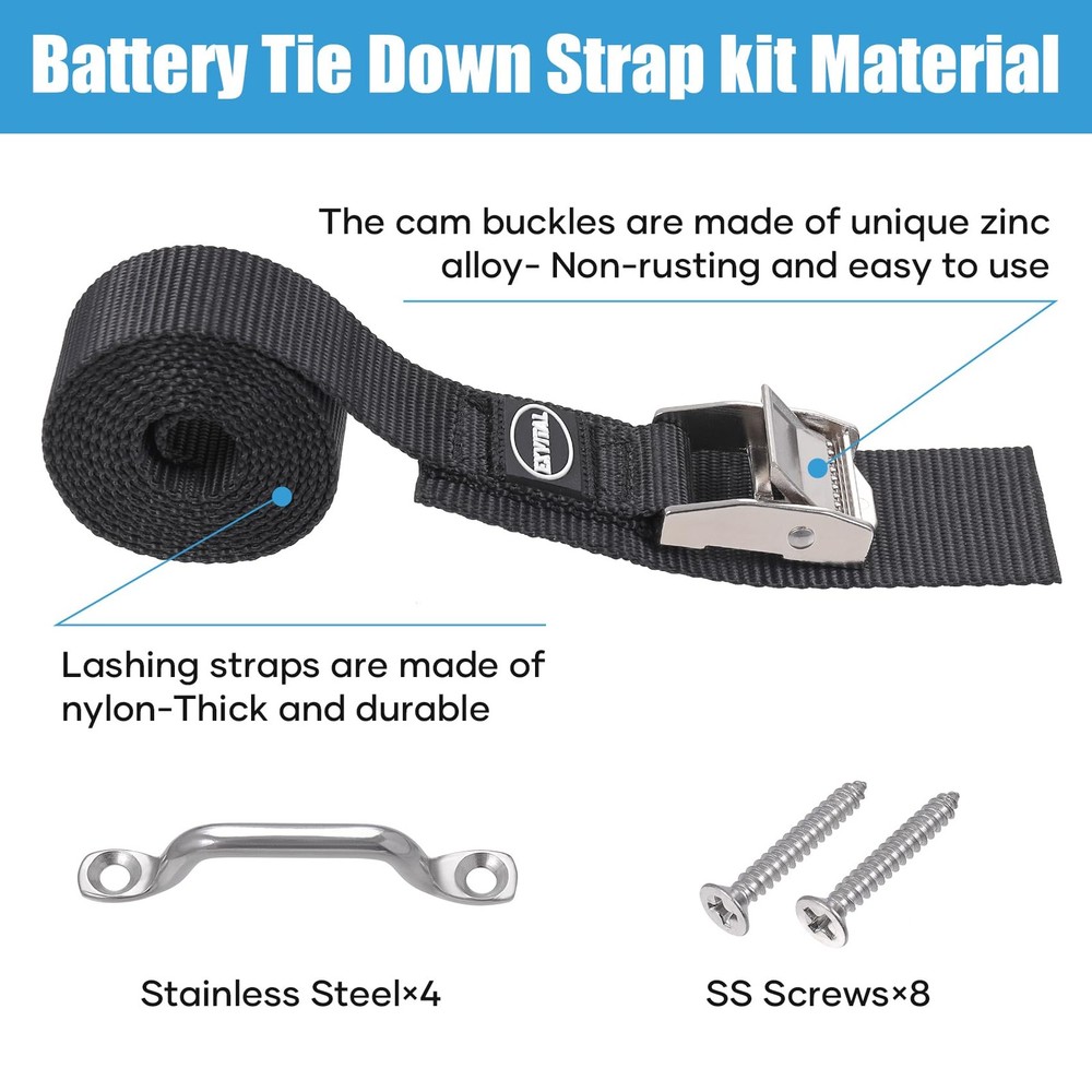 Battery Tie Down Strap Hold Down Kit, 1" x 48" Cooler Tie Down Kit
