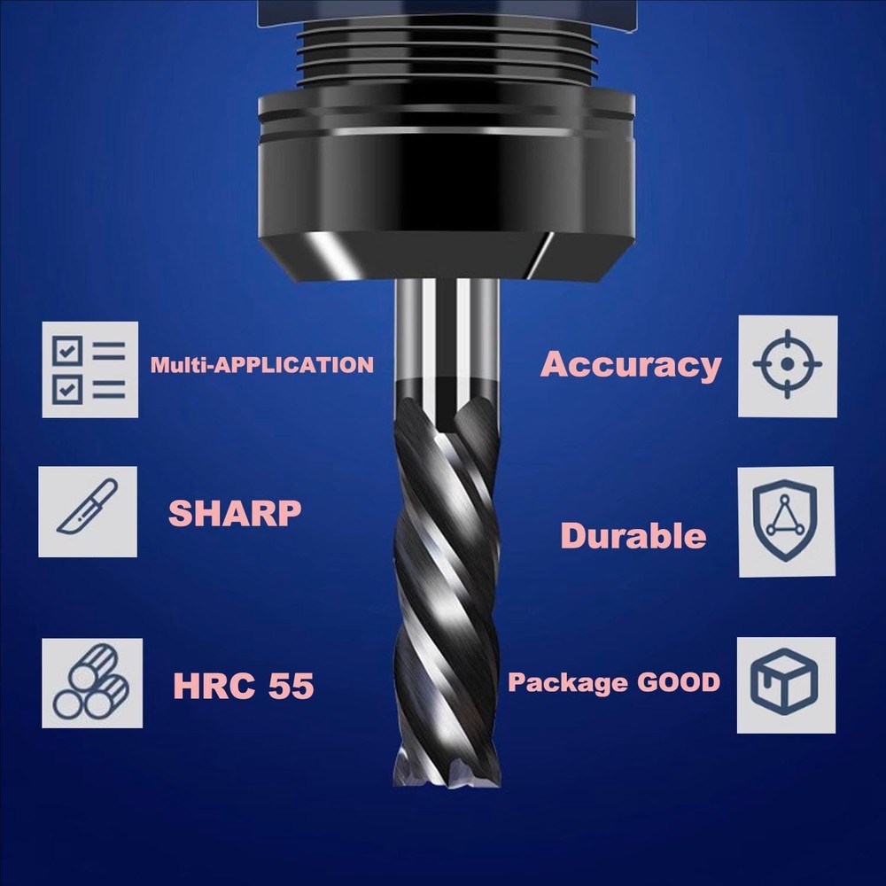 10Pcs 4 Flute Variable Helix Solid Carbide 1/4" x 1" x 3" End Mill -AlTiN Coated