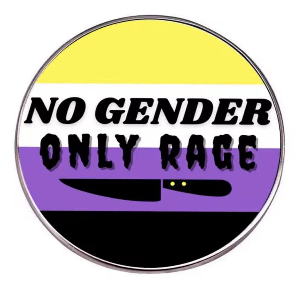 No Gender Only Rage Kitchen Knife Non Binary Nonbinary Gender Neutral Flag Pin