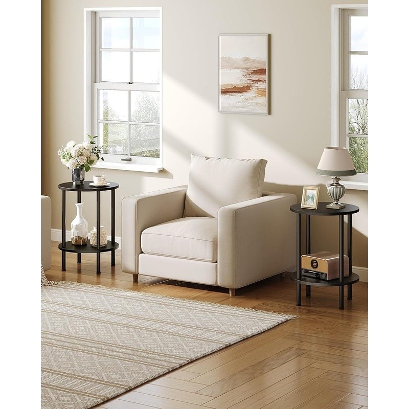 Compact Round End Table W/ Dual Layer Storage Stylish Nightstand Small Spaces US