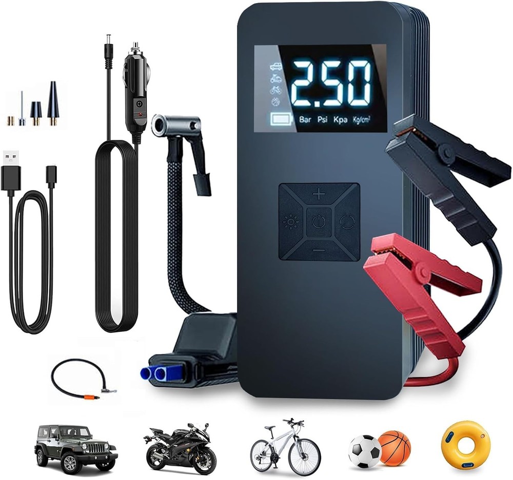 Multi-Functional Car Battery Jump Starter & Air Compressor with Smart Features