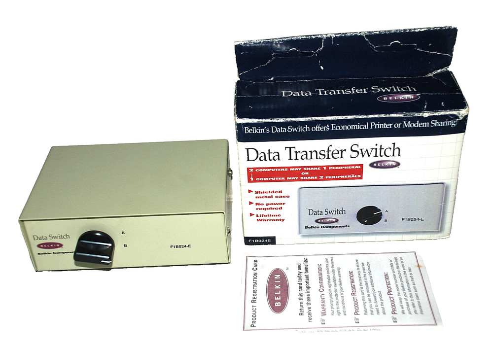 BELKIN Rotary 2 Port Data Transfer Switch F1B024-E Serial Parallel Printer Hub