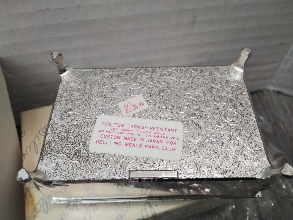 N.O.S. Delli Silverplate Floral Embossed Footed Hinged Trinket Box (JAPAN)