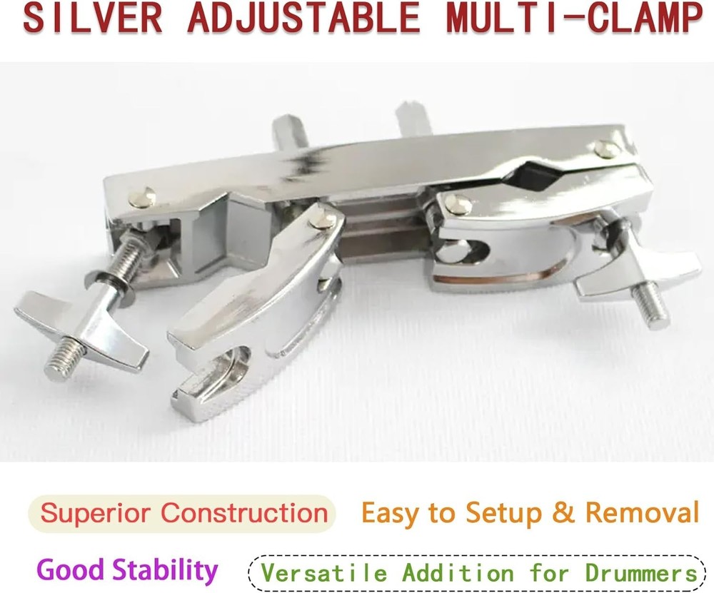 CashBeat Silver Adjustable Multi-Clamp Quick Release Cymbal Stand Mount Holder