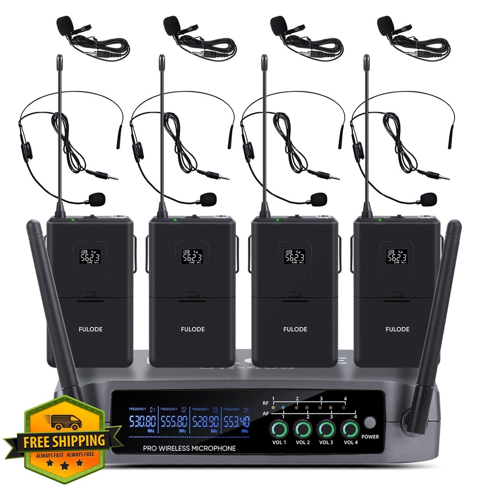 FULODE UR-408 4 Channel Wireless Mic System 4 Lavalier 4 Headset