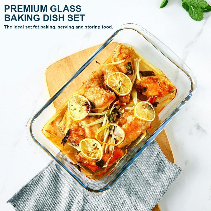 Glass Baking Dish Set 8 Piece with Lids Deep Rectangular Bakeware for Oven