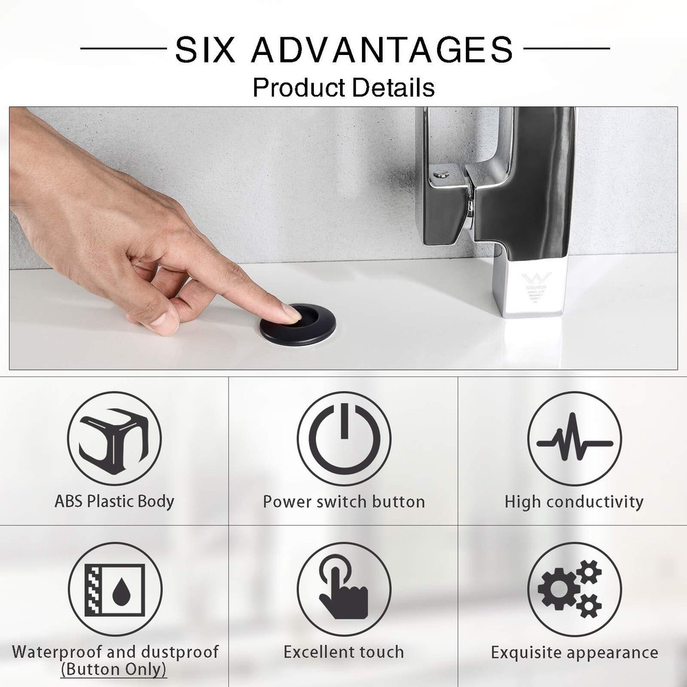 Air Activated Switch Button for Sink Garbage Disposal Part Matte Black