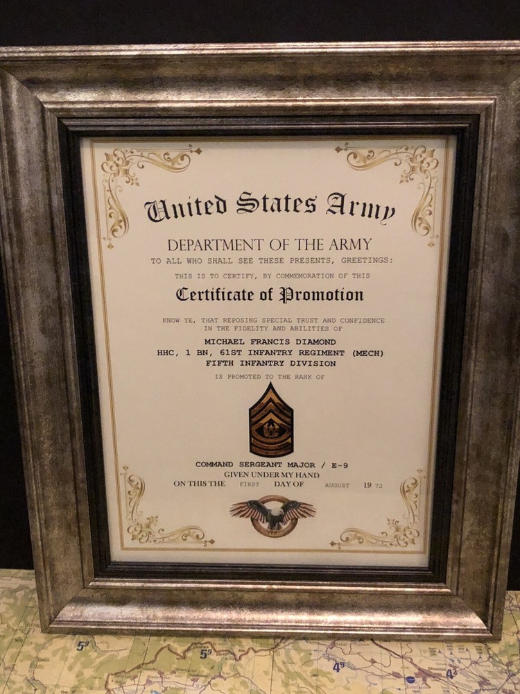 COMMAND SGT MAJOR / CSM (E-9) U.S. Army ~ Commemorative Promotion Certificate
