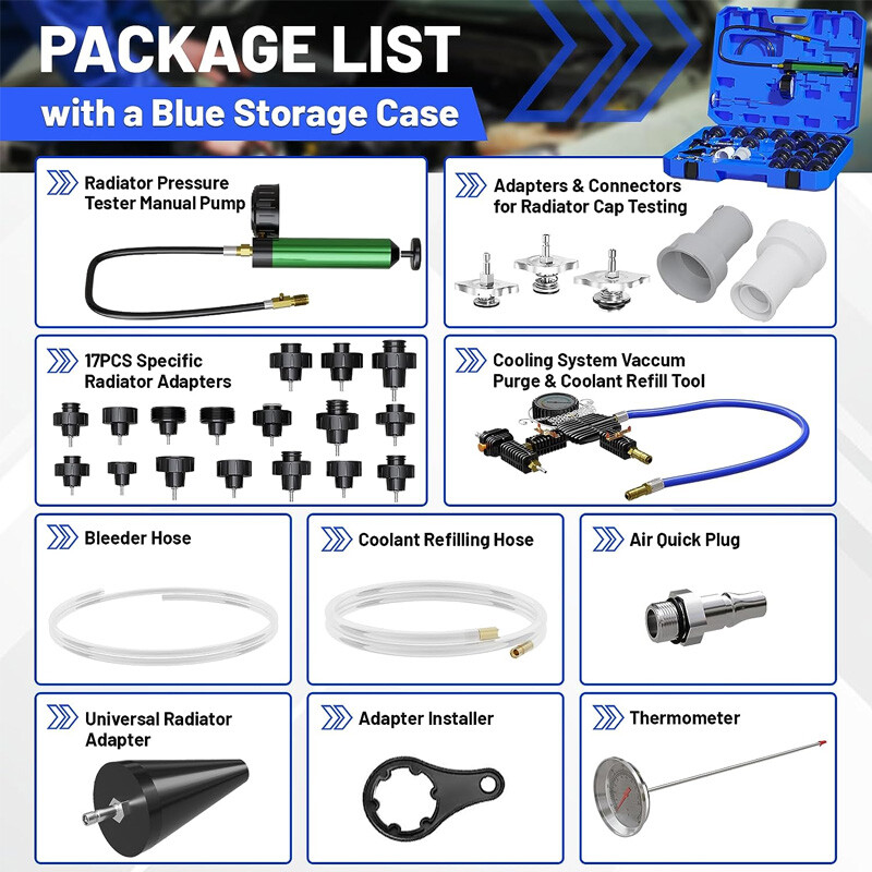 28Pcs Universal Radiator Pressure Tester Vacuum Cooling System Tool Refill Kit