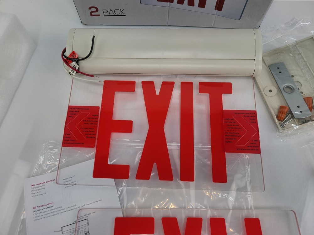 LEONLITE Red LED Edge Lit Exit Signs UL 924, Emergency Exit Lights - 2 Pack