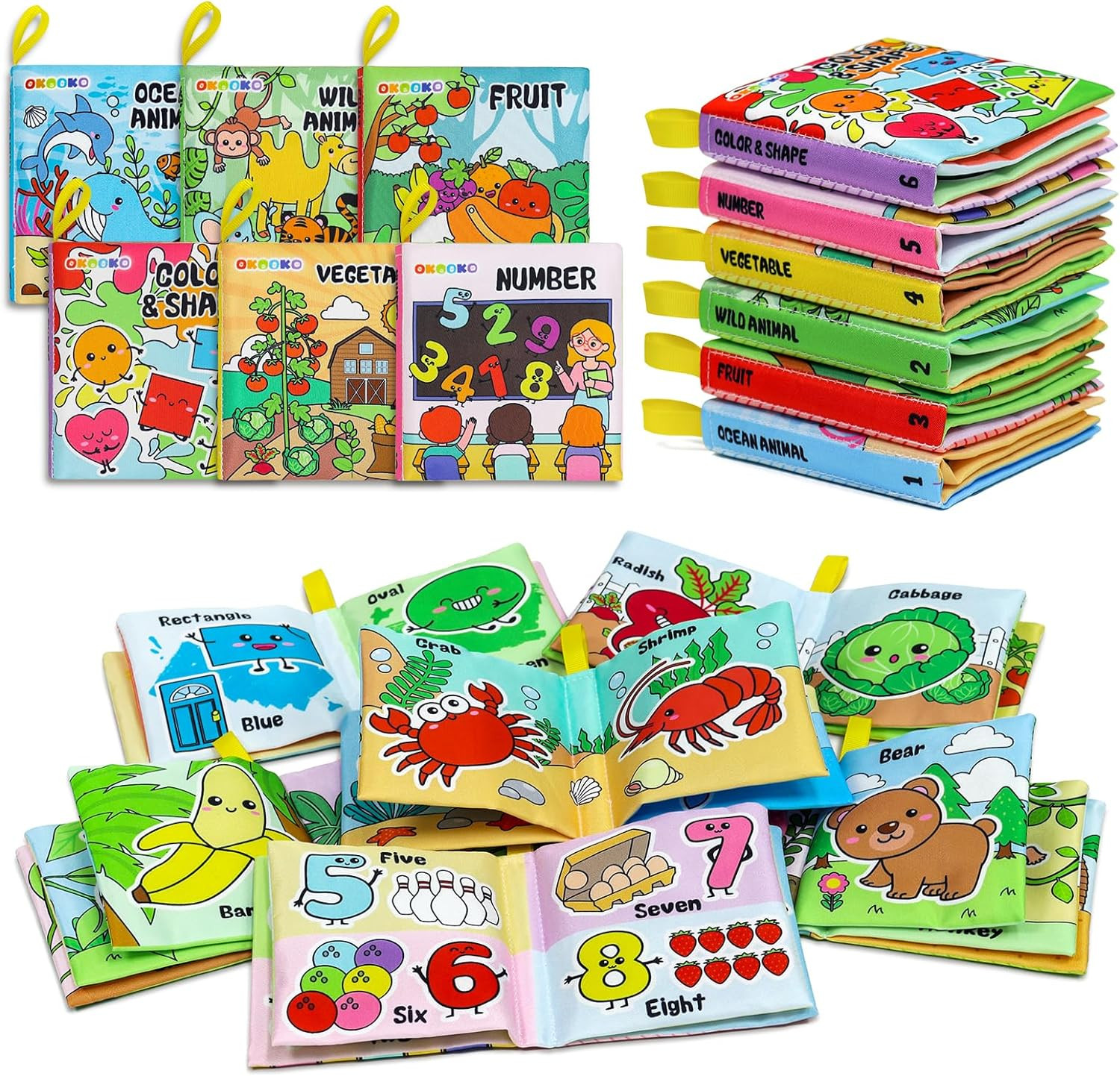 Soft Baby Books 6PCS, Soft Cloth Books, Bath Books, Crinkle Washable, for Kids