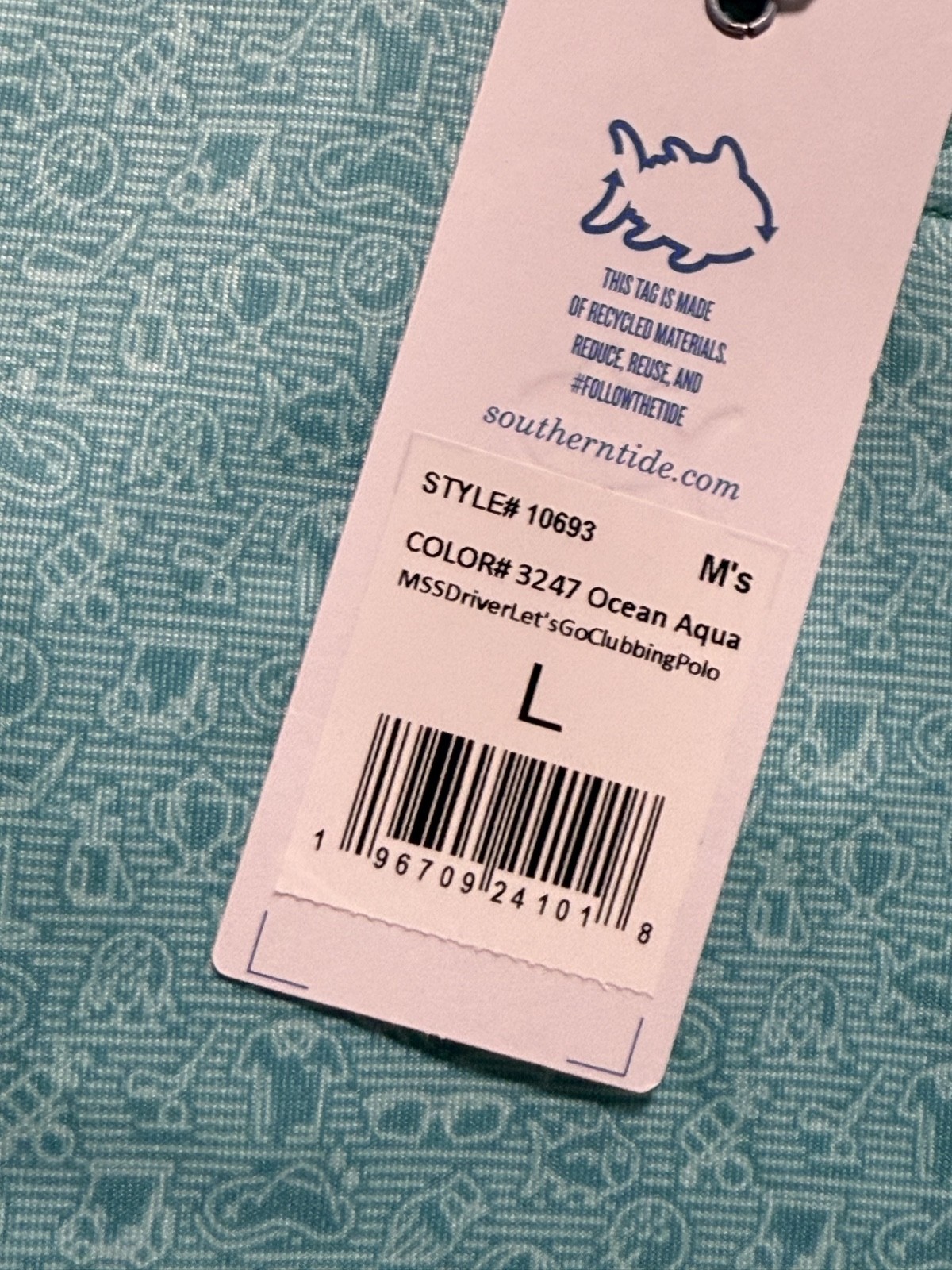 Southern Tide Men's Polo Shirt Ocean Aqua Size L New with Tags