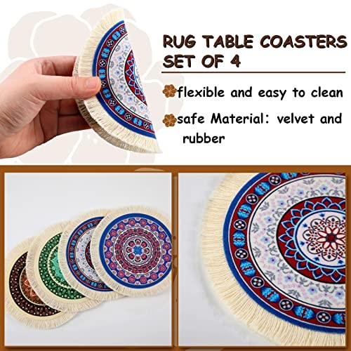 4 Pieces Rug Table Coasters Table Drink Holders Oriental Round Fresh Pattern