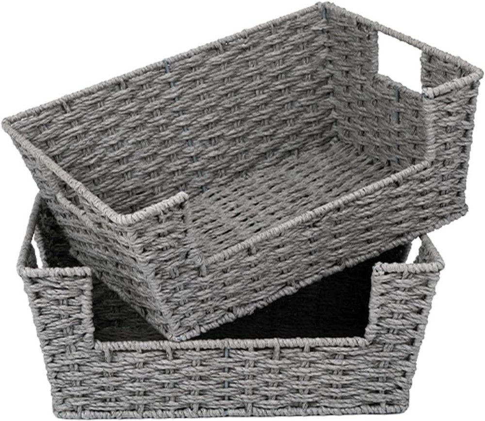 Round paper rope woven basket, storage room organization and storage, 2-piece
