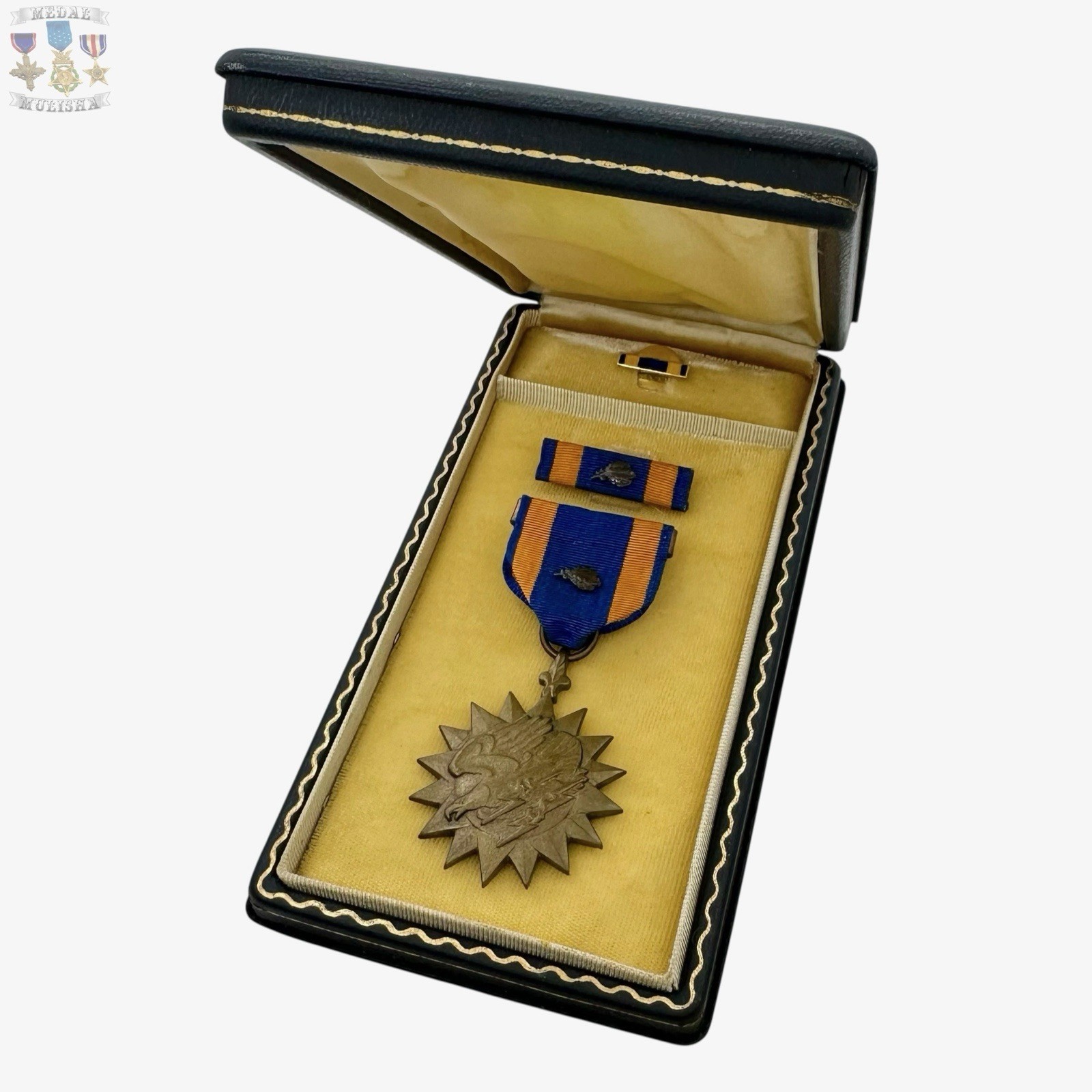 WWII ARMY AIR CORPS AIR MEDAL RIBBON BAR LAPEL PIN CASE OAK LEAF CLUSTERS WW2