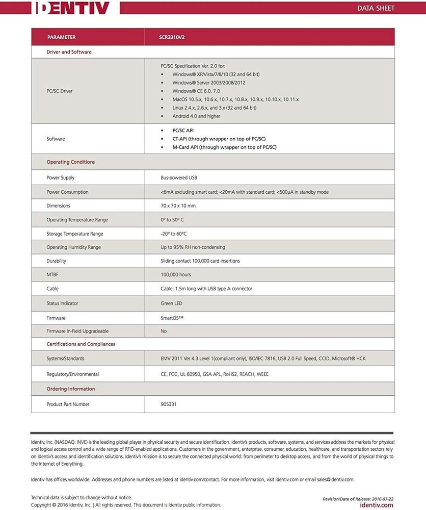 Identiv SCR3310v2.0 USB Smart Card Reader