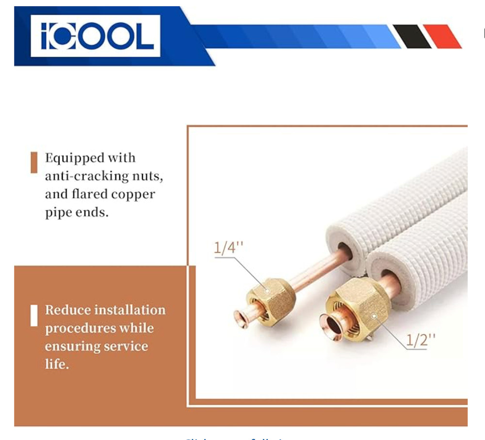 ICOOL 25 Ft. Mini Split Line Set 1/4" & 3/8" O.D. Twin Copper Pipes 3/8" Thick