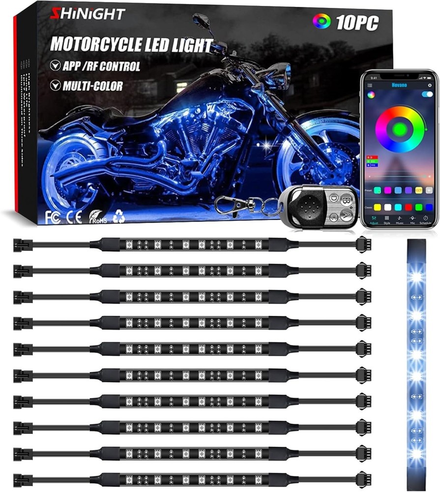 10 Pcs Motorcycle LED Light Kits, App Control Multicolor Waterproof Motorcycl...