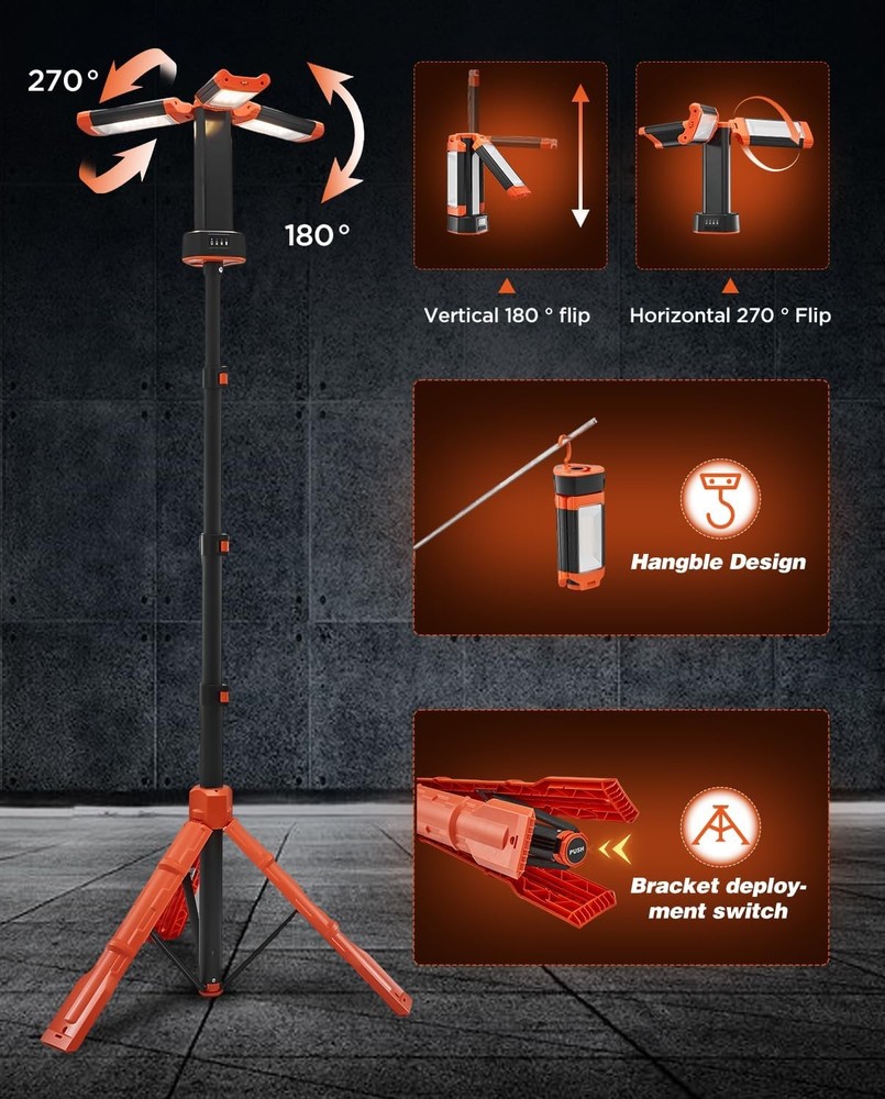 Luz camping recargable con trípode 73" 3200lm regulable exterior