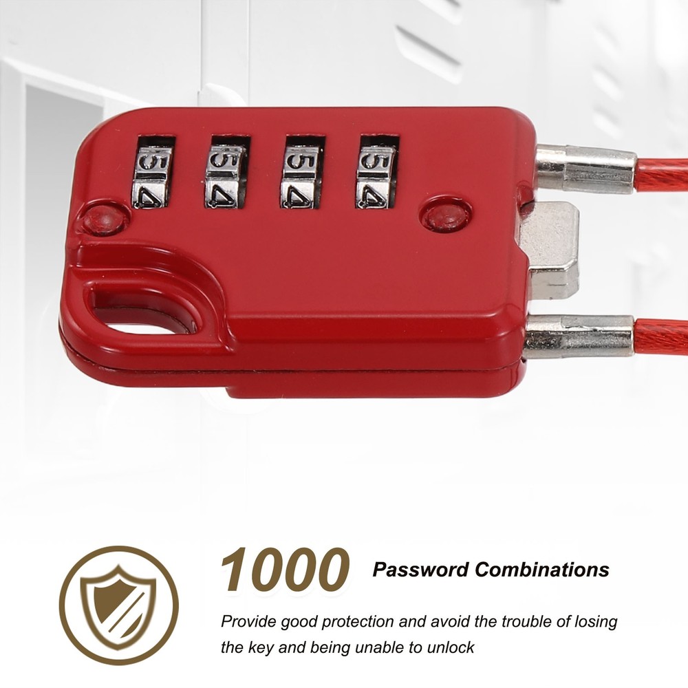1-Pack Combination Padlock, 4 Digit 20 in Cable Luggage Lock [Red]