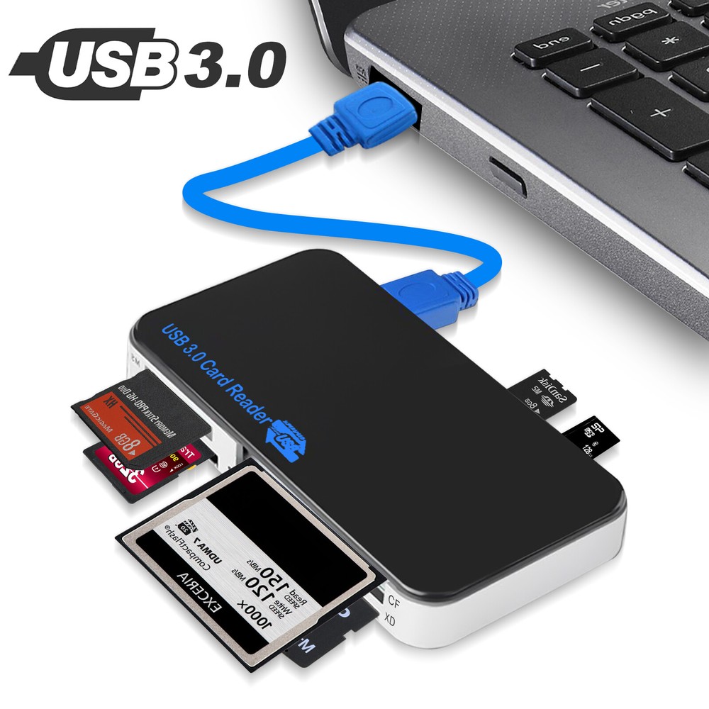 USB 3.0 Memory Card Reader, 5GBPS, 6 in 1 Adapter for CF/TF/SD/Micro SD/XD/M2/MS