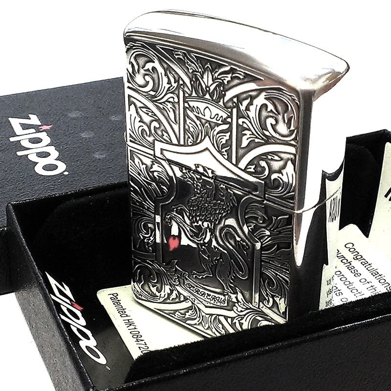 Zippo Cerberus Crest Silver Ibushi Etching Double Sided Processing Lighter Japan