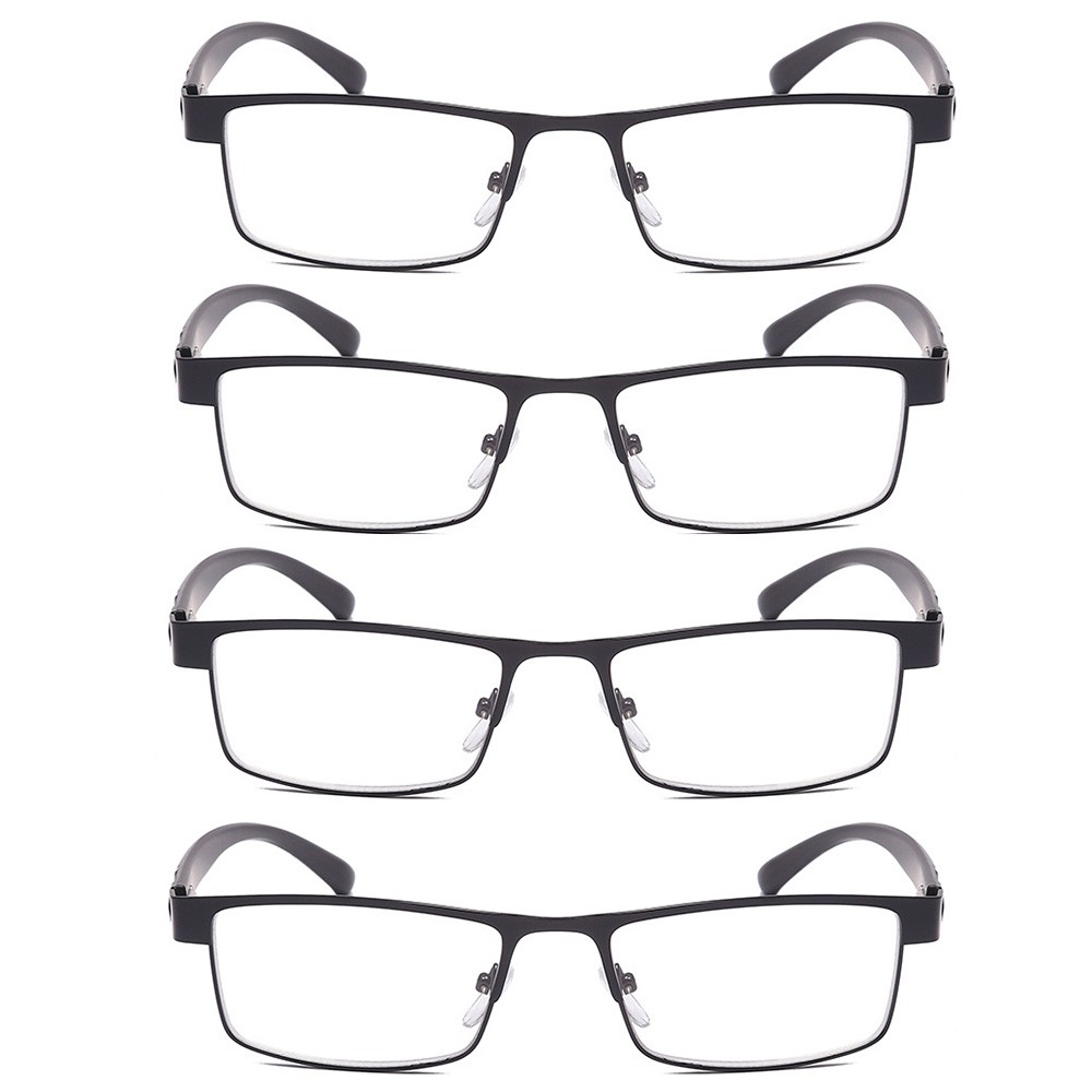 4 Pack Blue Light Blocking Reading Glasses Metal Full Frame Readers Spring Hinge