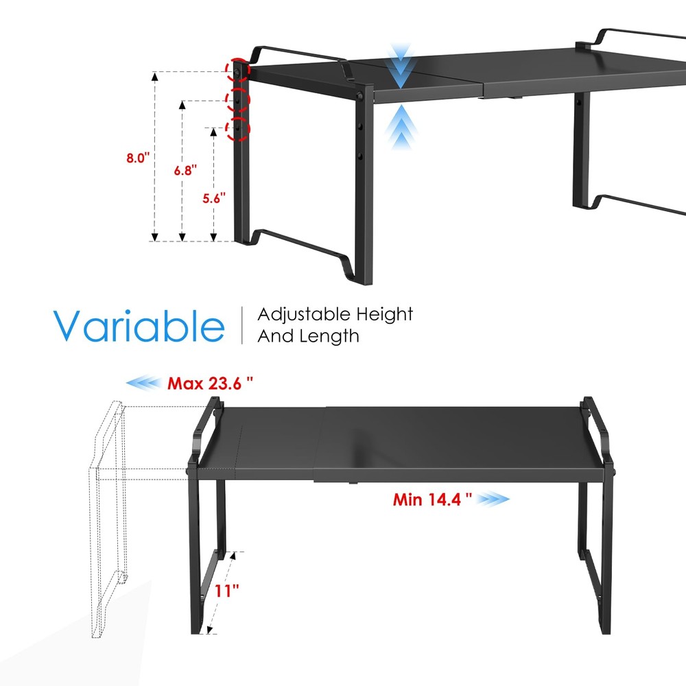 2 Pack 11” Width Expandable Kitchen 2 Pack: 11"D x 23.6"W x 8.7"H, Black