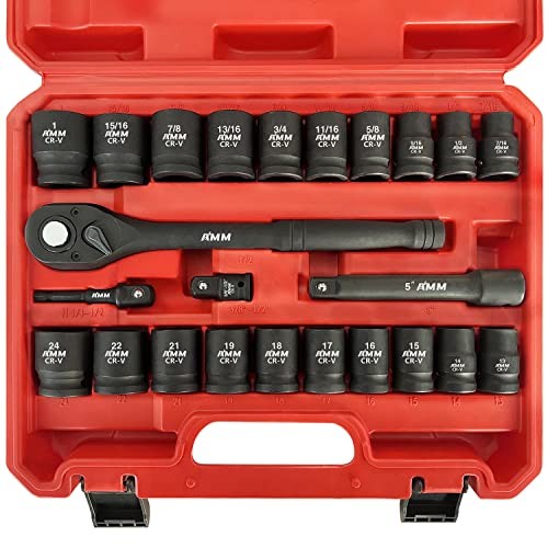 1/2" Drive Master Impact Socket Set, 24-Piece Shallow 1/2" Impact Socket Set