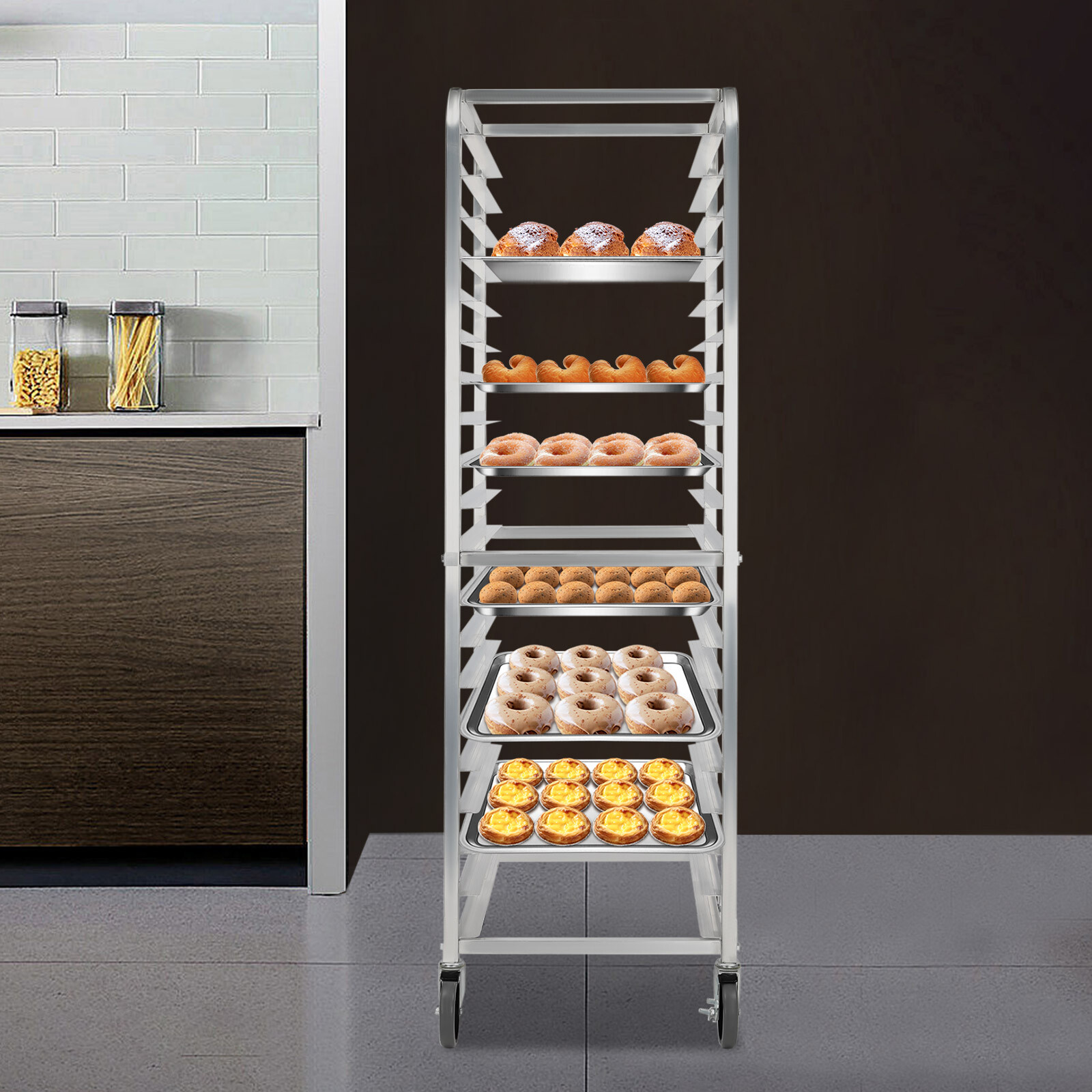 20-Tier Bakery Rack with 4 Wheels for Kitchen Bakery Restaurant Catering