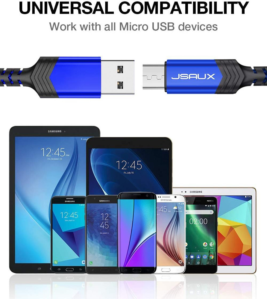JSAUX Micro USB Cable for Android, (2-Pack 3.3FT+6.6FT) Micro USB Android Charge