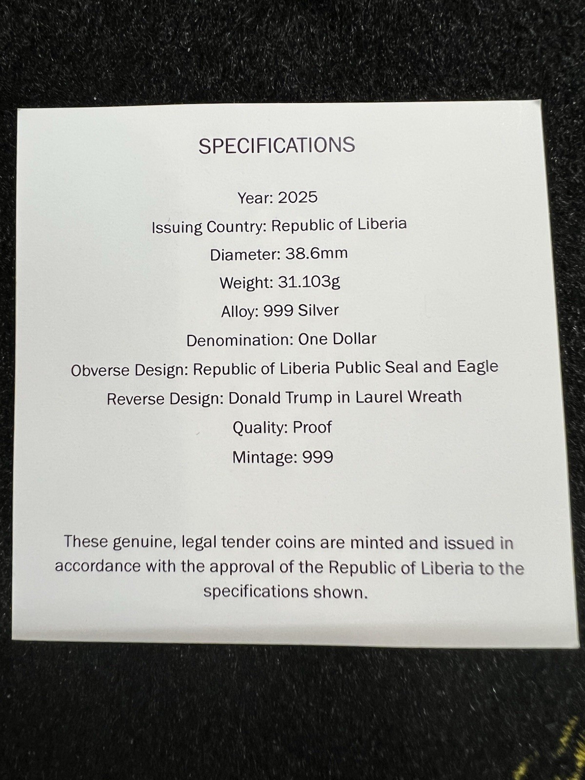 2025 Liberia Trump Caesar Proof 1 oz Silver Coin - 999 Minted ~ Free S/H