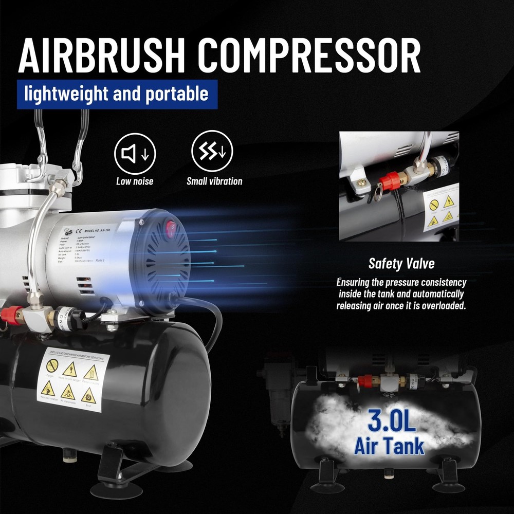 Timbertech Airbrush Compressor, High-performance Single-Piston Oil-free Mini