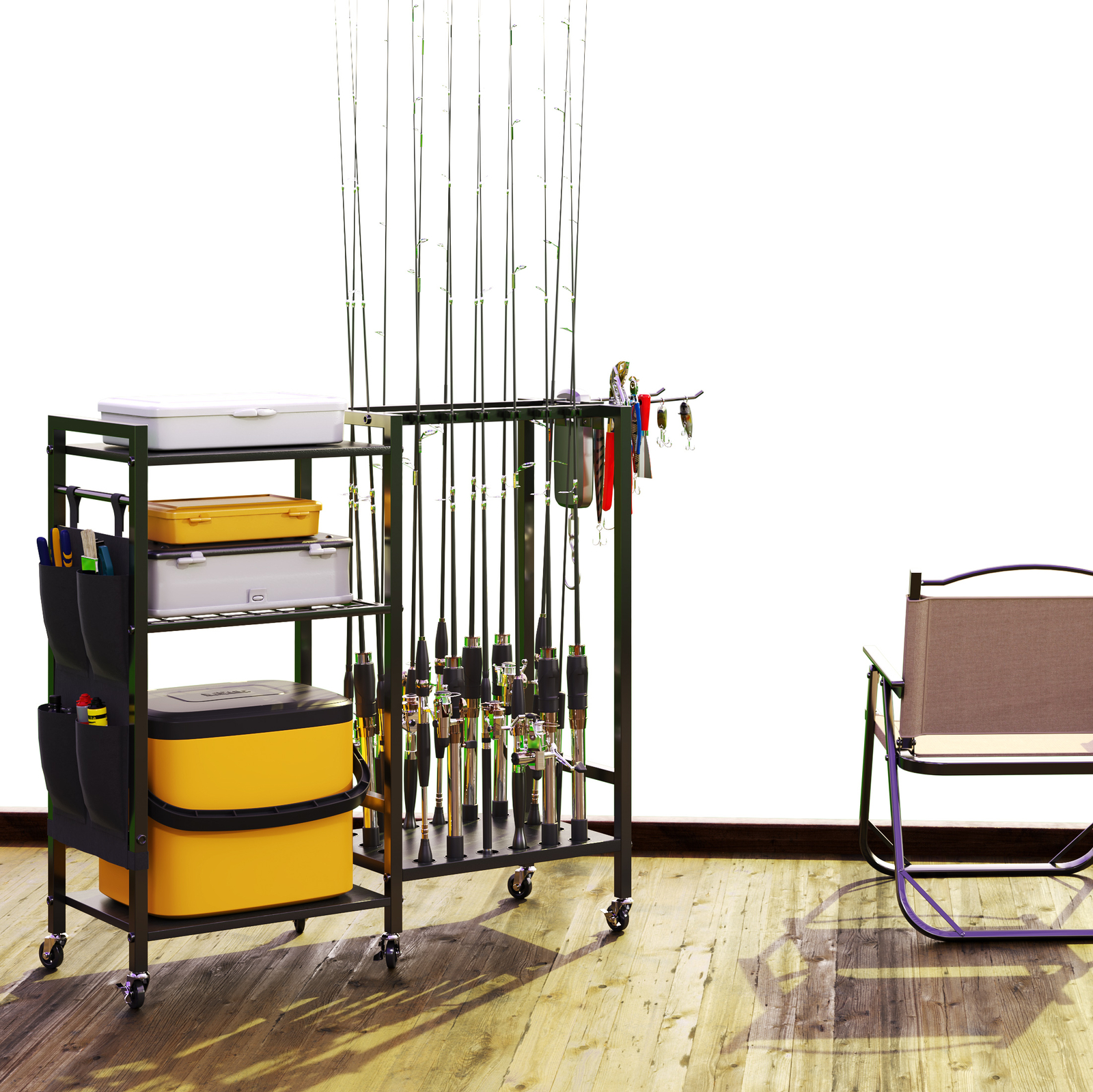 TC-HOMENY 16Rod Fishing Rod Holder Rack Fishing Gear Equipment Tackle Organizer