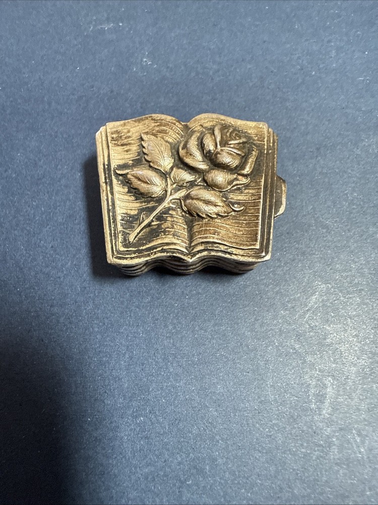 Vintage Solid Silver Book shape  PillBox with rose , Snuff Box