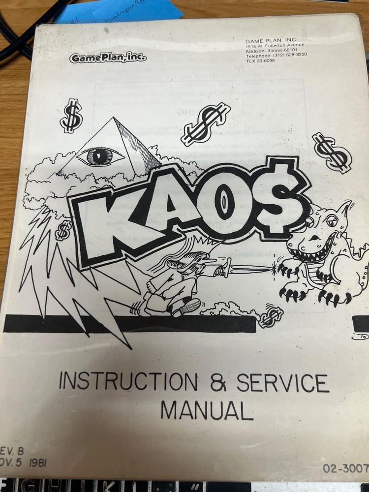 Game Plan- Kaos- Instruction & Service Manual +  Schematics