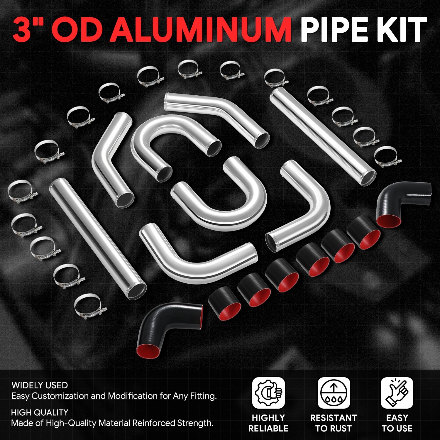 8 Pcs 90 180 Degree 3 inch Aluminum Intercooler Intake Pipe Piping Tube Custom