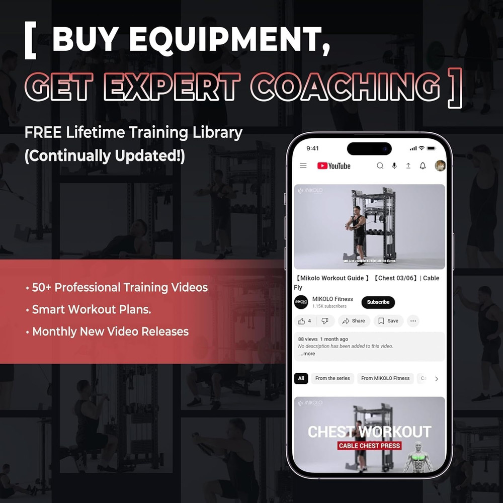 Mikolo Folding Squat Rack, Wall Mounted Power Rack with Cable Crossover Machine