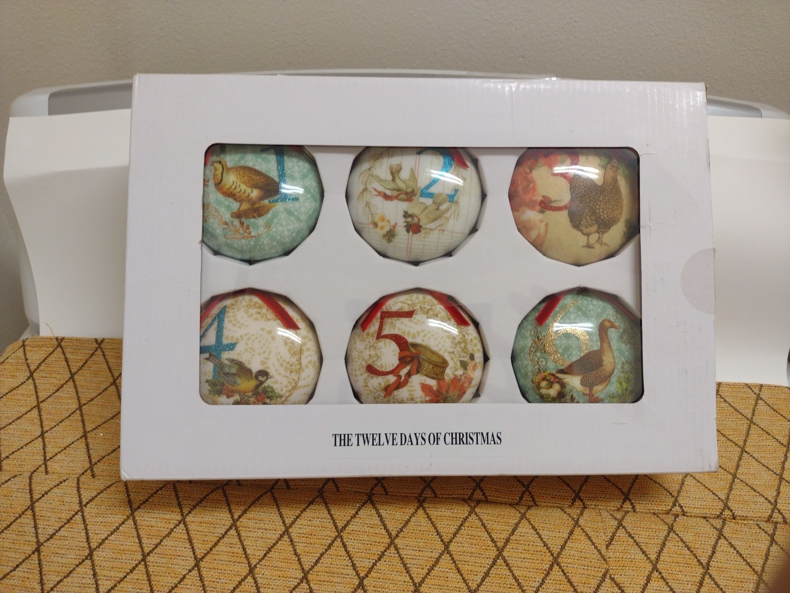 Kurt Adler Decoupage Plastic Ornaments 12 Days of Christmas 3.5"Boxed New Open