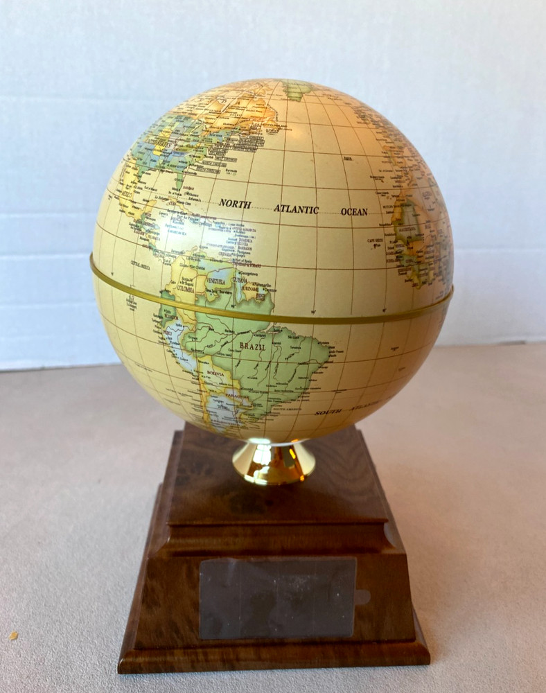 Globe Solar Panel Rotating Mounted Earth Model Customizable Wood Base TR