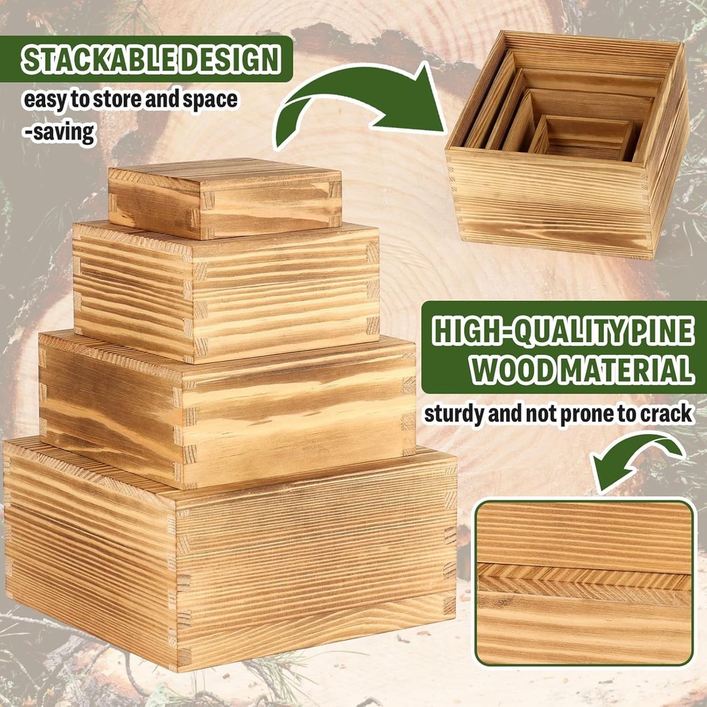 8-Pack Pine Wood Buffet Risers Multi-Size Nesting Cube Food Display Stands
