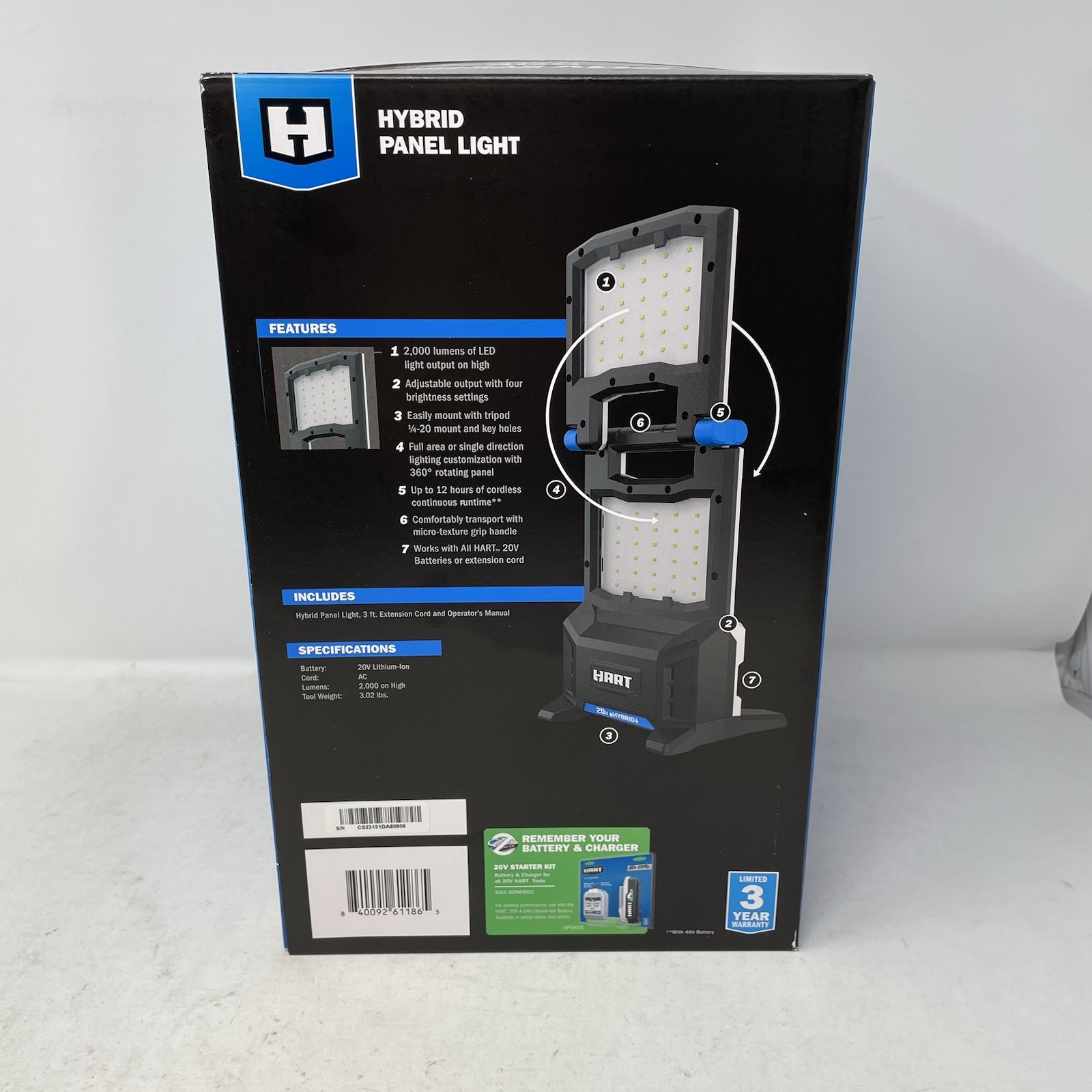 Hart 20V Volt Hybrid LED Panel Light 2000 Lumens HPWL04 *Tool Only*