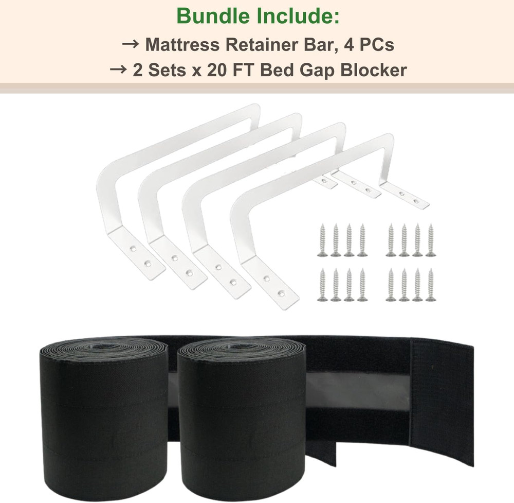 Bundle: 4 Mattress Retainer Bars & 2 Under Bed Gap Blockers