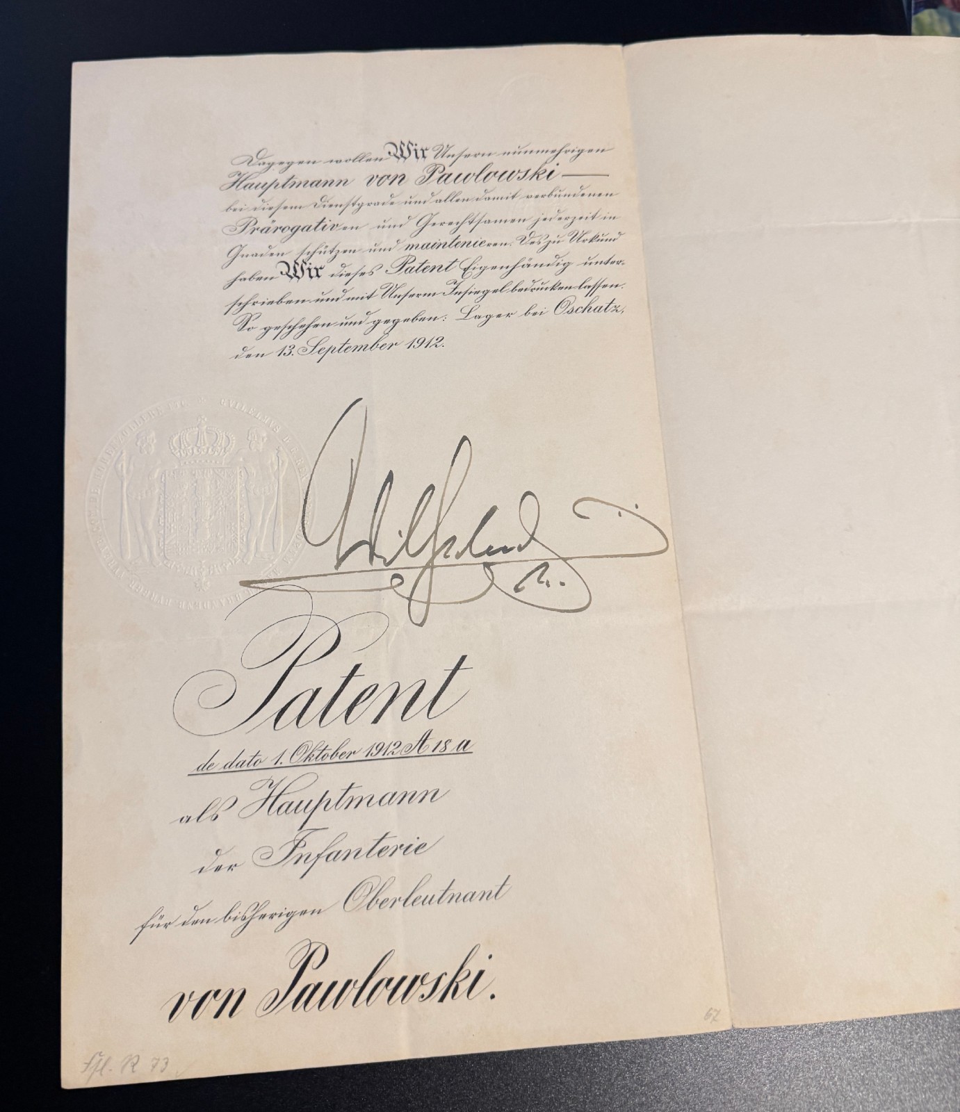 Kaiser Wilhelm signed commission document