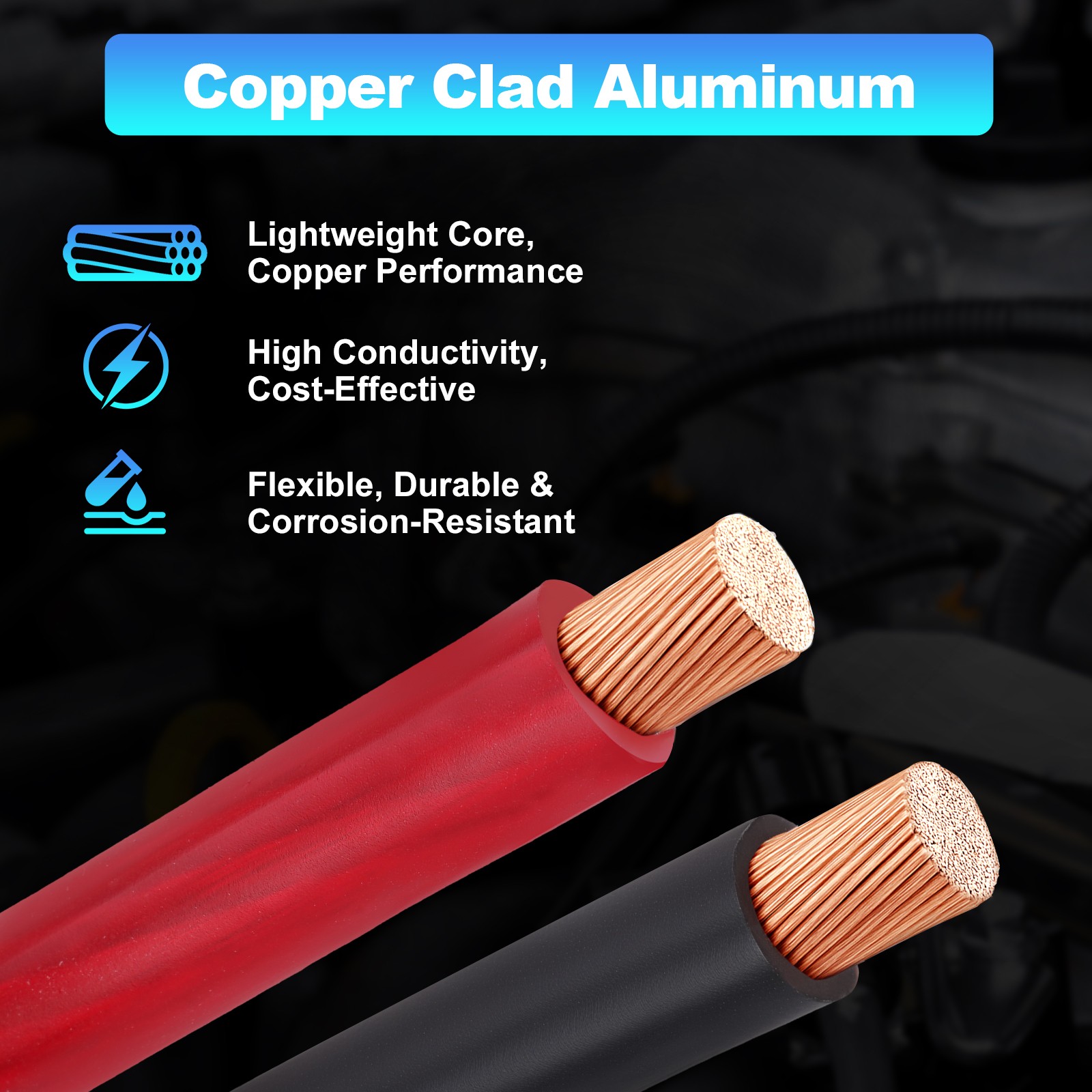 40FT 1/0 AWG Battery Cable 1/0 Gauge Wire Copper Clad Aluminum CCA Amp Wiring