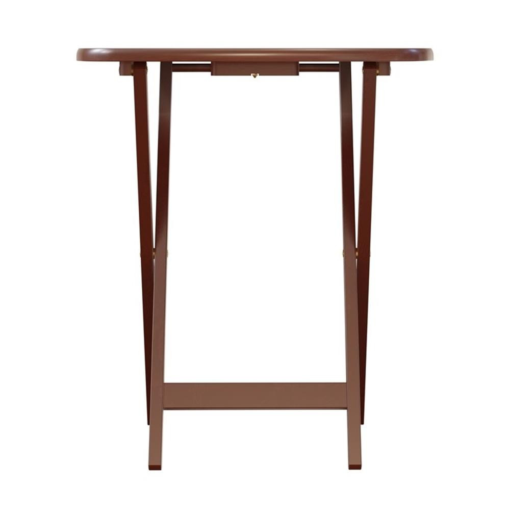 Pemberly Row 5-Piece Transitional Solid Wood Snack Table Set in Walnut