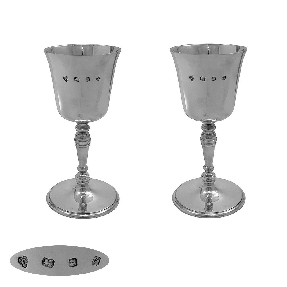 Pair of sterling silver wine goblets 1985