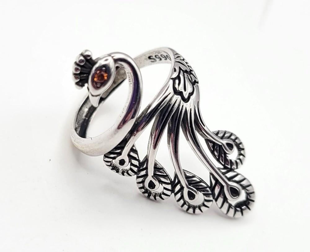 S990 Sterling Silver Peacock Phoenix  Ring, Adjustable Size