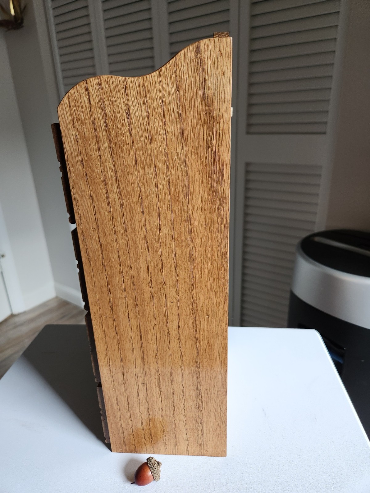 Vintage OAK Wood Hang or Stand Spice Box Cabinet 4 Drawer Porcelain/Brass Pulls