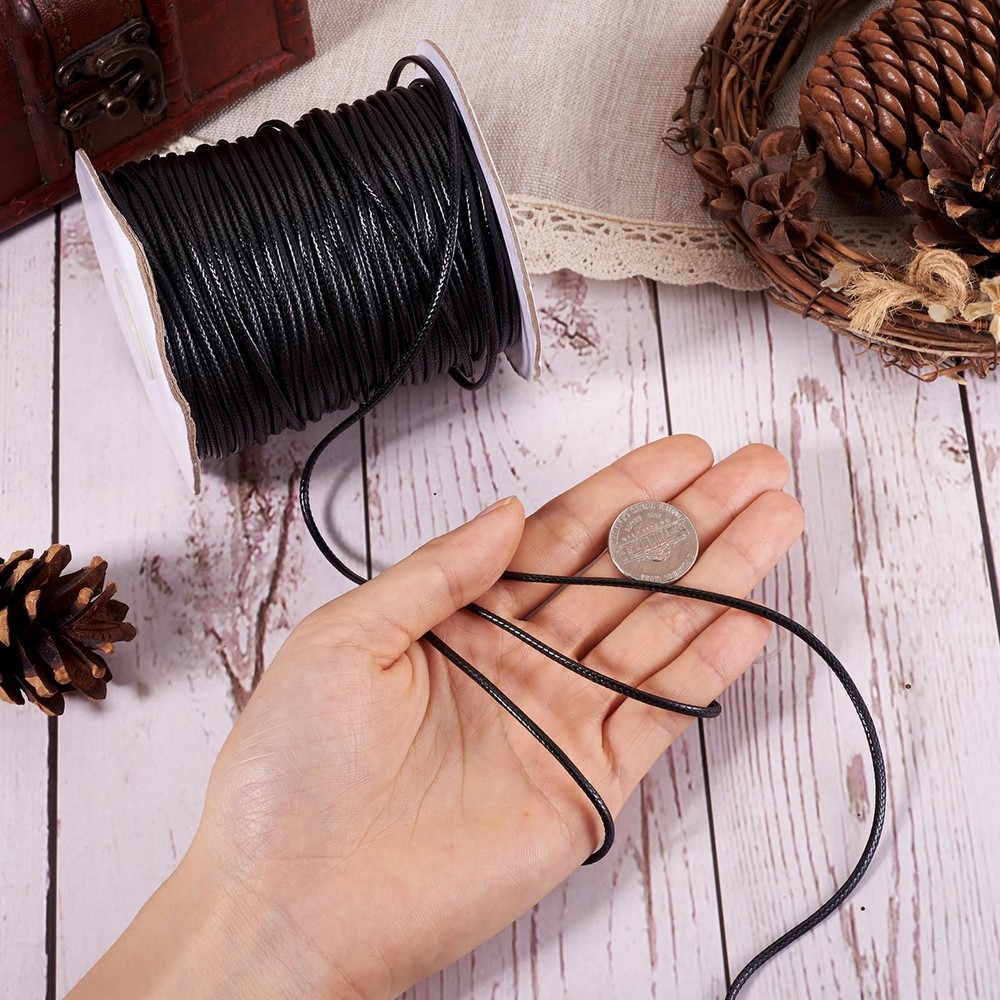 Craftdady 90 Yards 2mm Black Waxed Polyester Cord Braided Thread 2mm,